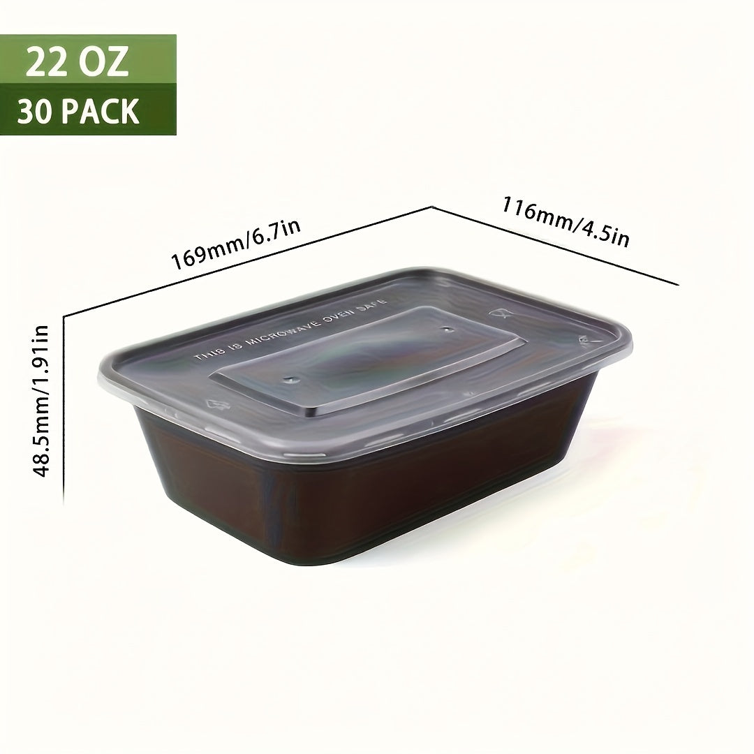 Pack of 30 Black Plastic Food Storage Containers with Lids, Leakproof, Microwave Safe