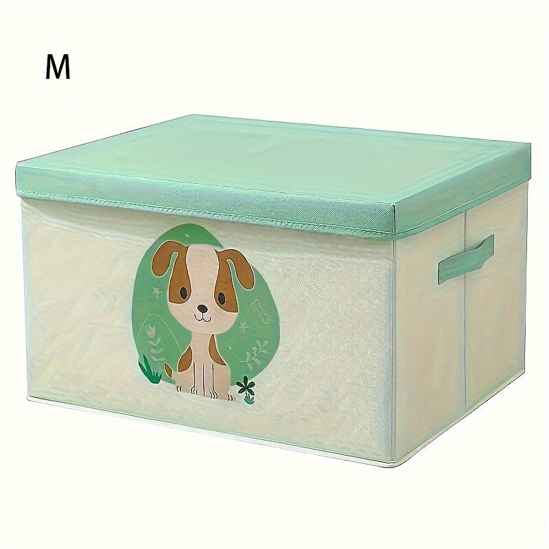 Large Capacity Fabric Storage Box with Lid Cartoon Bear Dog Dustproof Organizer for Clothes Quilts