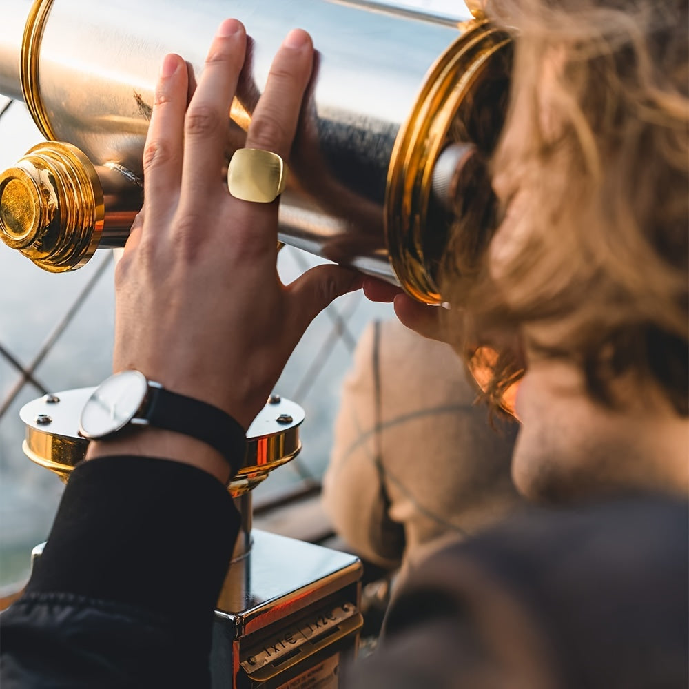 Women's Wide Metal Square Ring 18K Gold Plated for Christmas Valentine's Day