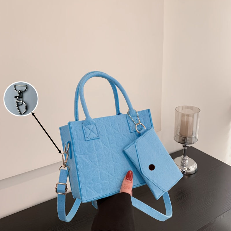 Bolso casual de fieltro con patrón en relieve, correa ajustable, sin forro, bolso de hombro no tejido en varios colores