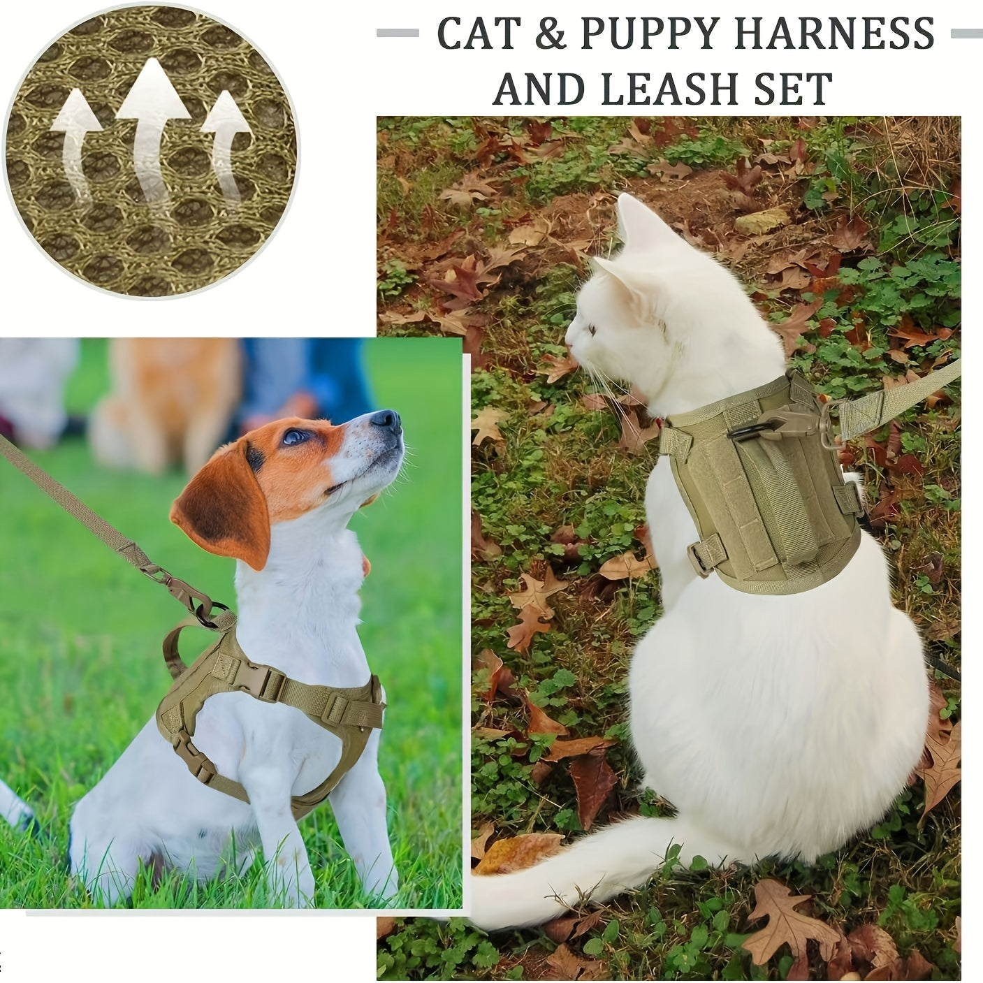 Adjustable Polyester Cat Harness Set with Leash for Walking