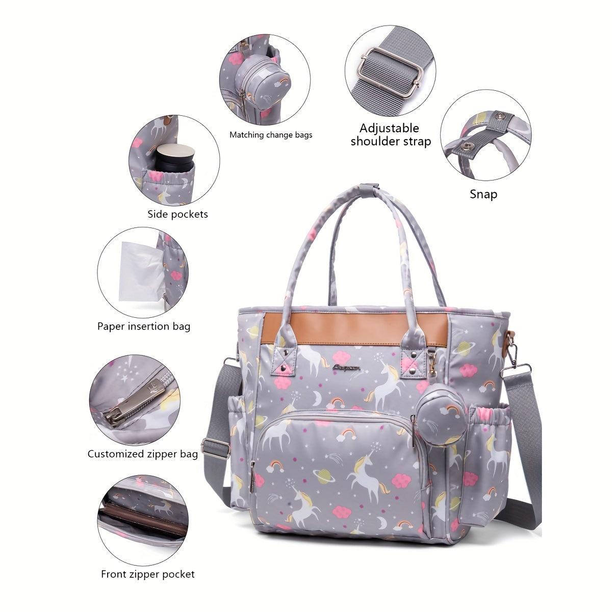 Waterproof Oxford Fabric Diaper Bag with Multiple Pockets and Crossbody Strap