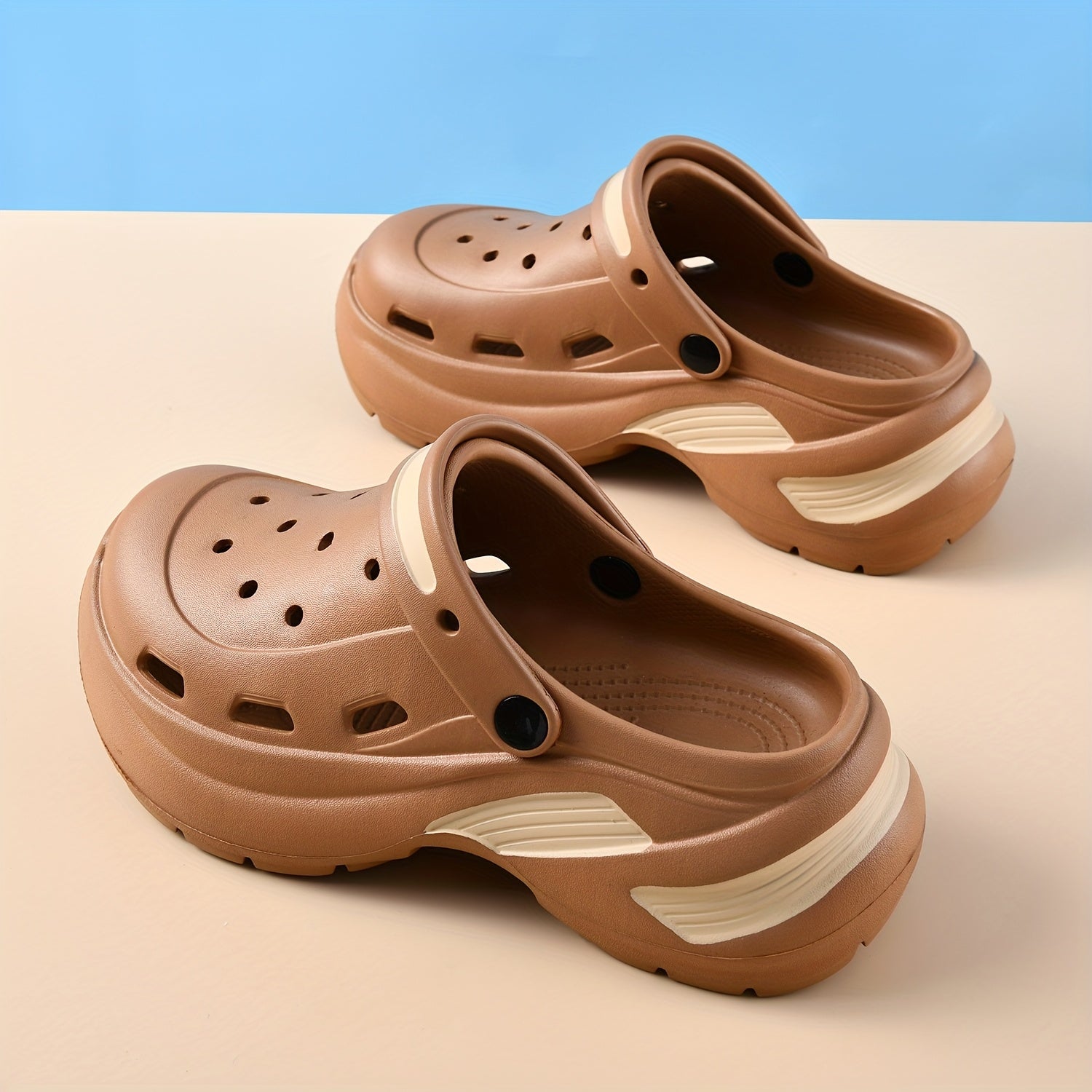 Women’s EVA Clogs Non-Slip Summer Casual Sandals White Blue Accents