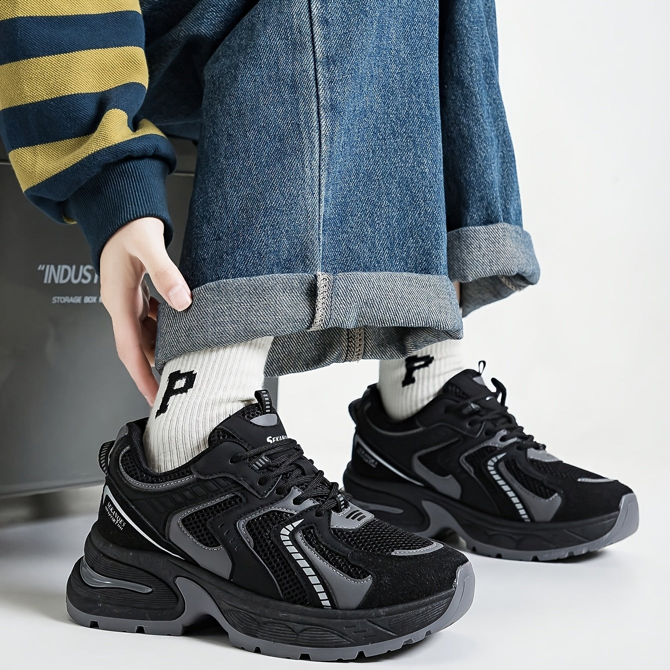 Women's Mesh Chunky Dad Sneakers Light Gray Low-Top Breathable Shoes
