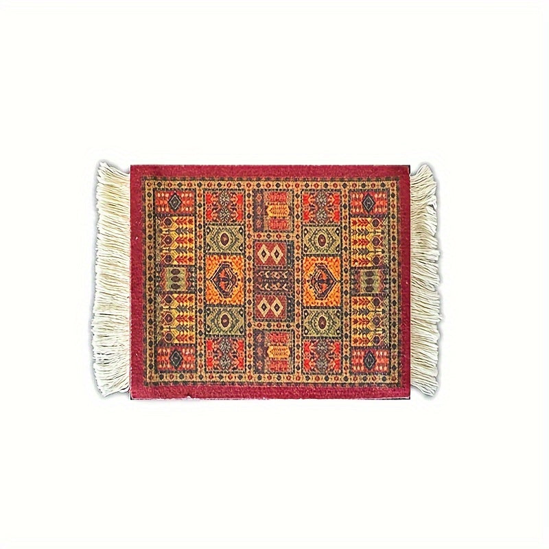 Colorful Turkish-Inspired Table Mat with Floral Pattern and Tassels 13.46cm x 8.99cm