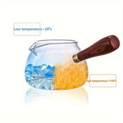 Clear Glass Espresso Pot with Wooden Handle for Coffee and Milk Heating