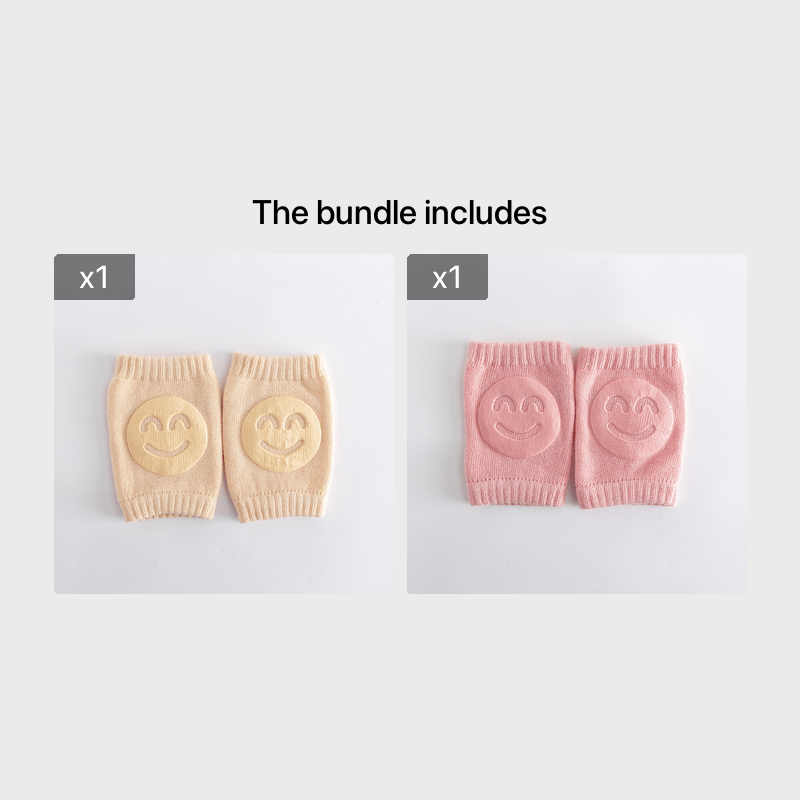 Kids Boys Knitted Knee Pads with Smiley Face for Autumn Winter Blue 100% Cotton