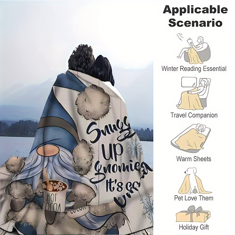 Cozy Christmas Gnome Santa Pattern Flannel Blanket Stain-Resistant Machine Washable