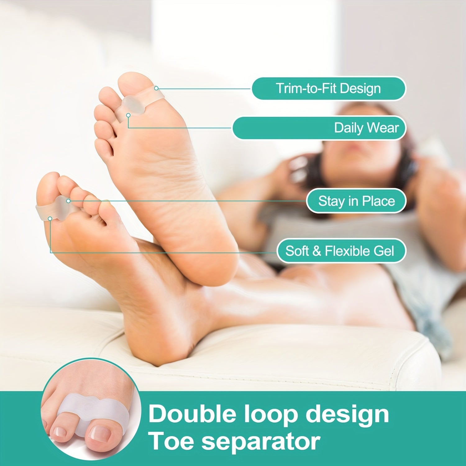 Unisex Silicone Toe Separators with Loops Flexible Reusable Foot Care