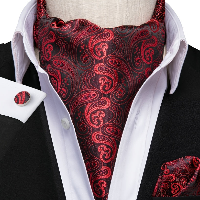 Men's Elegant Silk Paisley Attire Set with Tie Pocket Square Cufflinks for Weddings