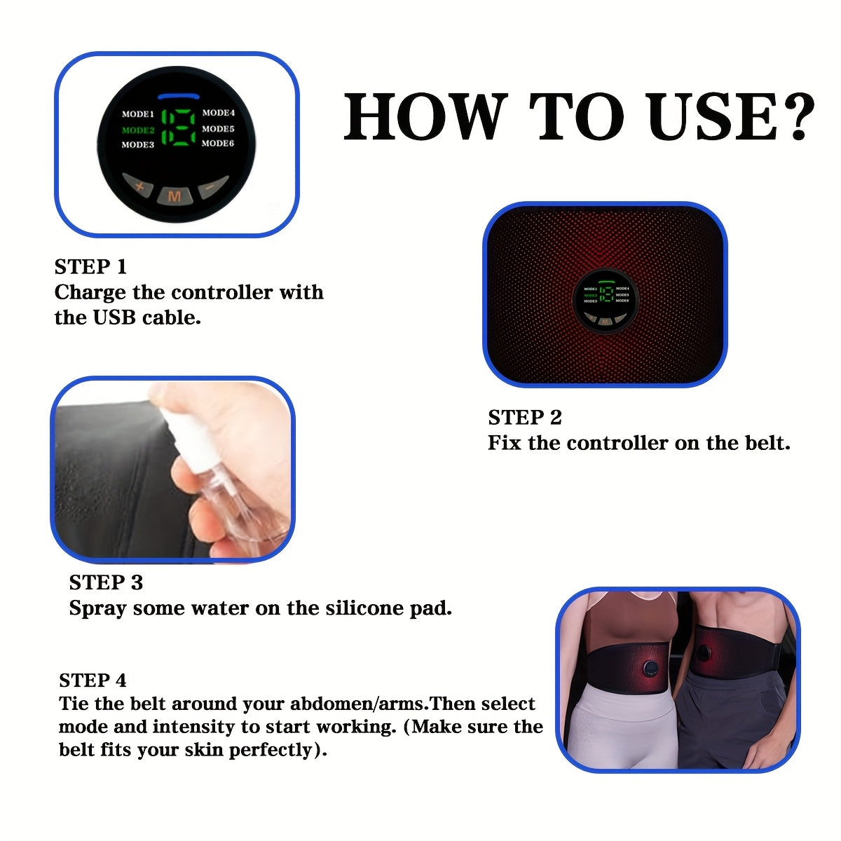 USB Charging EMS Muscle Massage Belt with 6 Modes and 18 Intensities for Full Body Use