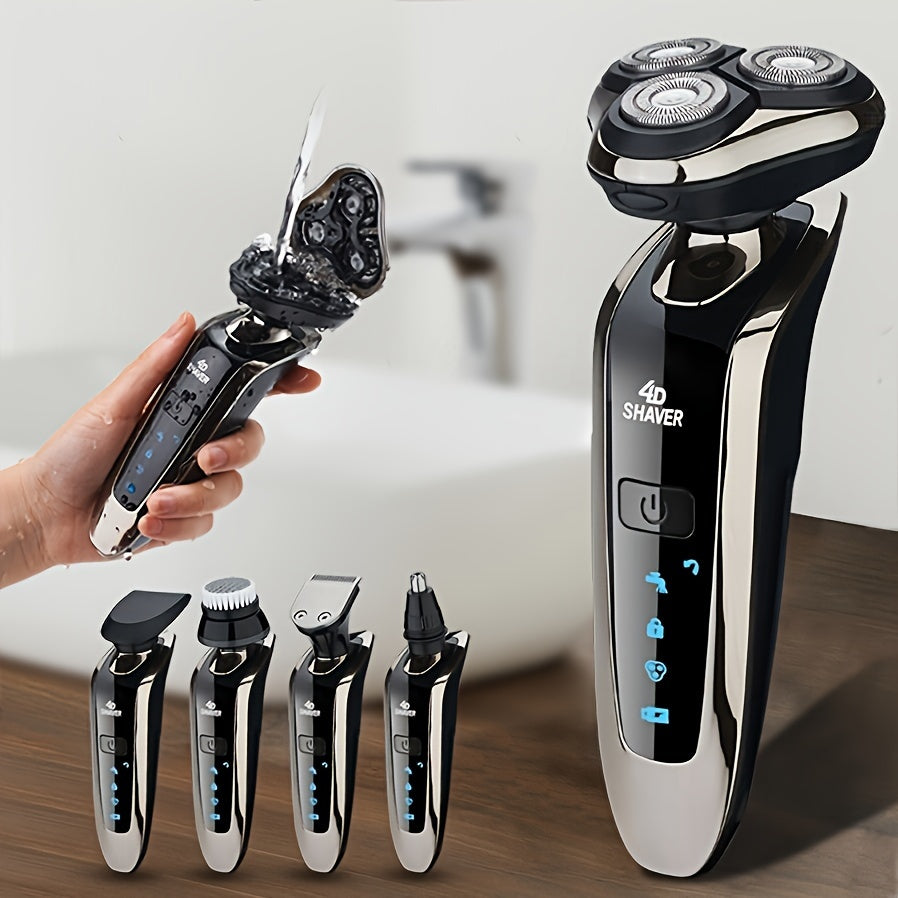 Men's Electric Shaver with Nose and Sideburn Trimmers, Face Cleaning Brush, Stainless Steel Blades