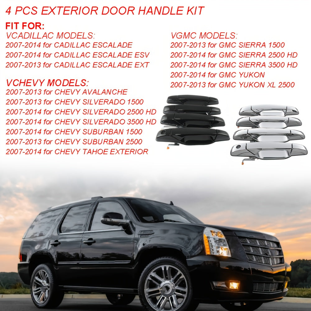 Exterior Chrome Black Door Handle Set for SUV Truck 4 Pieces