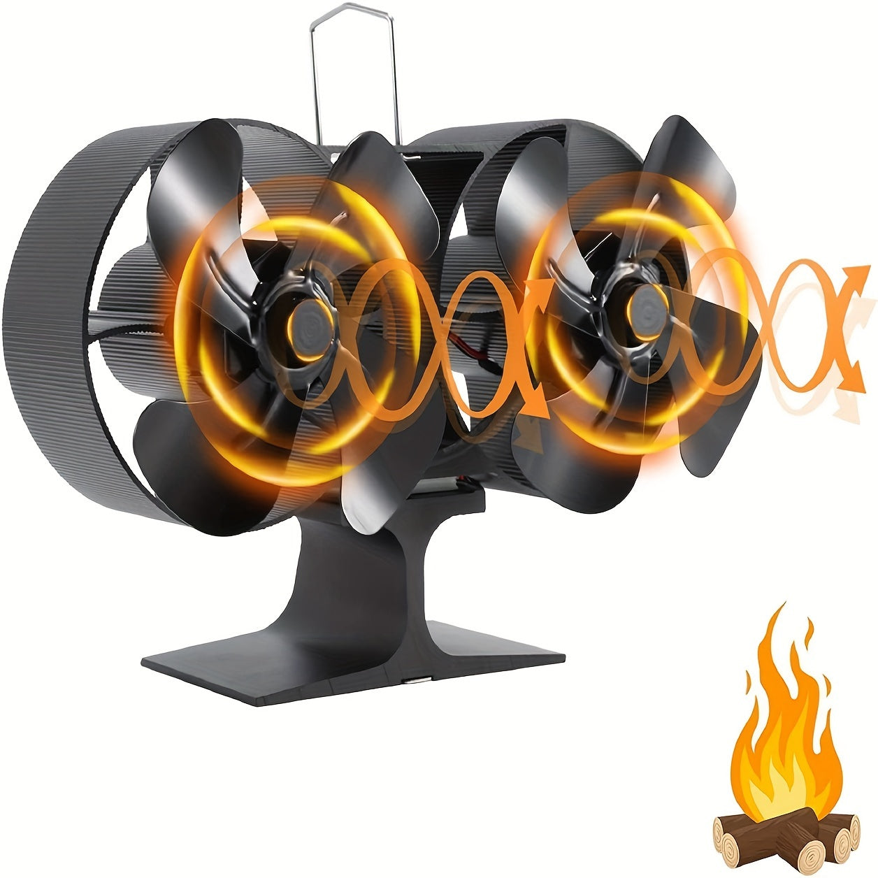 Aluminum Dual Head Stove Fan, Heat Powered Fireplace Fan, Large Room Circulation