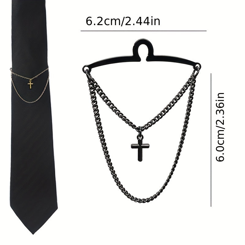 Men's Tie Clip Set with Cross Tie Buckle and Chain Elegant Fashion Accessory