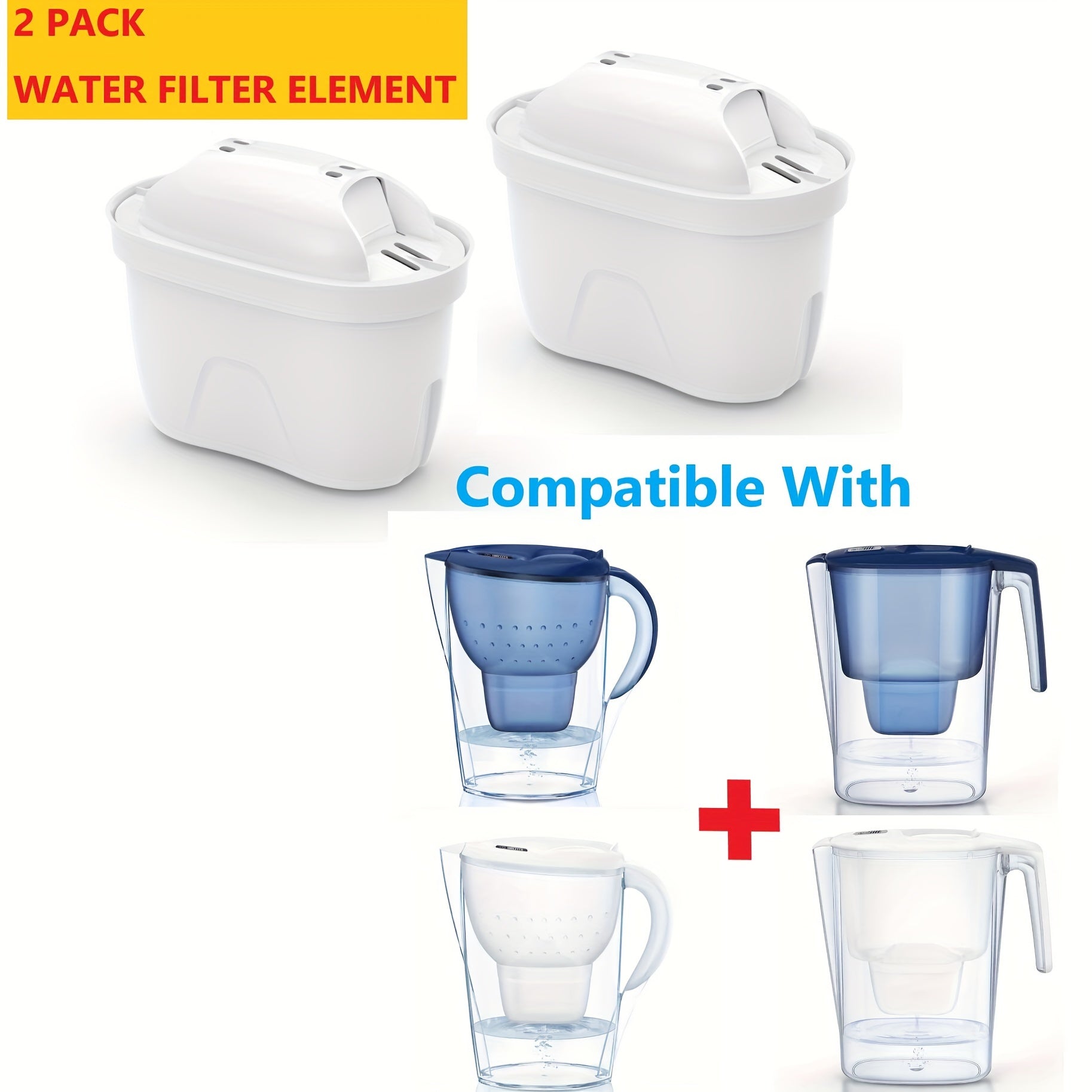 2Pack Water Filter Cartridges Compatible with Pitchers Transparent Easy Maintenance
