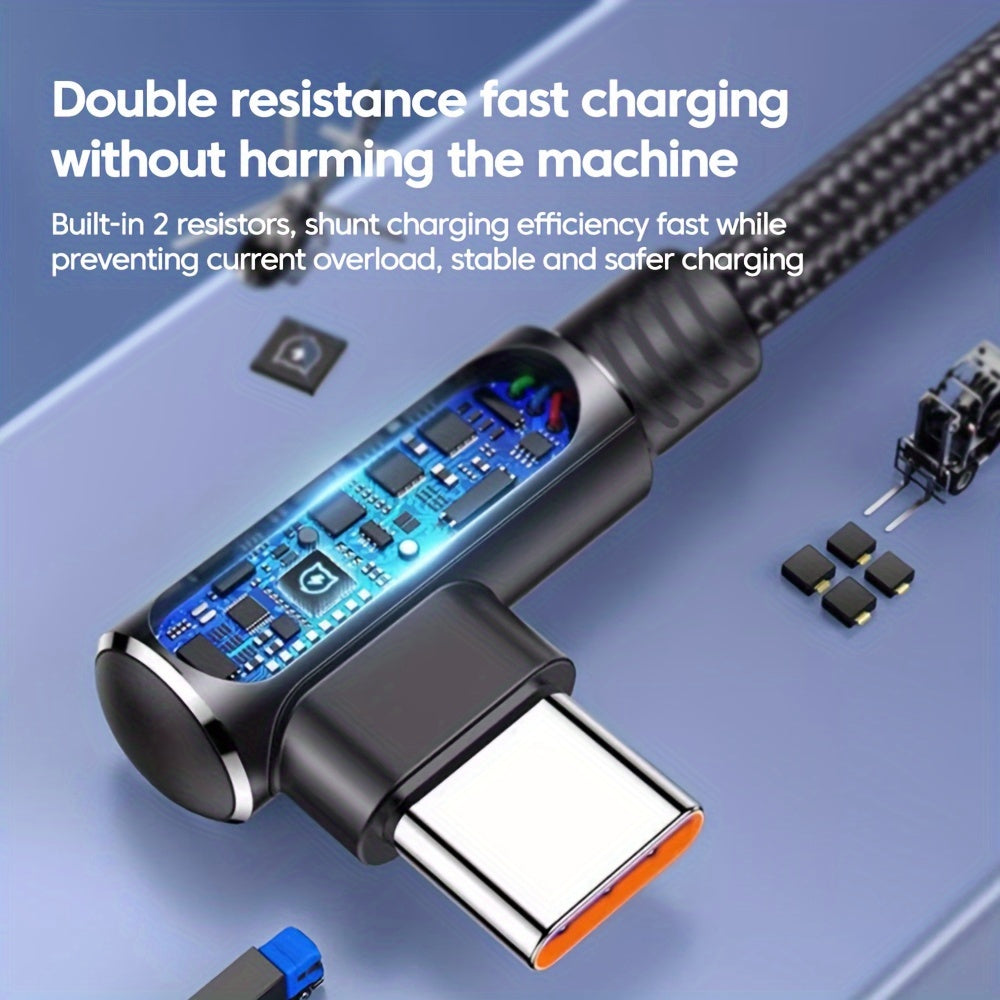 Fast Charging USB-C Cable 120W Flat Fabric Braided 100-200cm Black