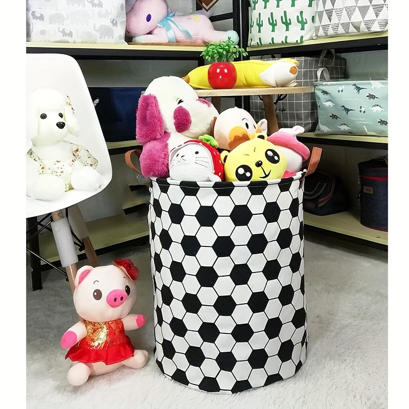 Large Fabric Laundry Hamper Collapsible Waterproof Round with Football Design for Dorms Bedrooms Bathrooms