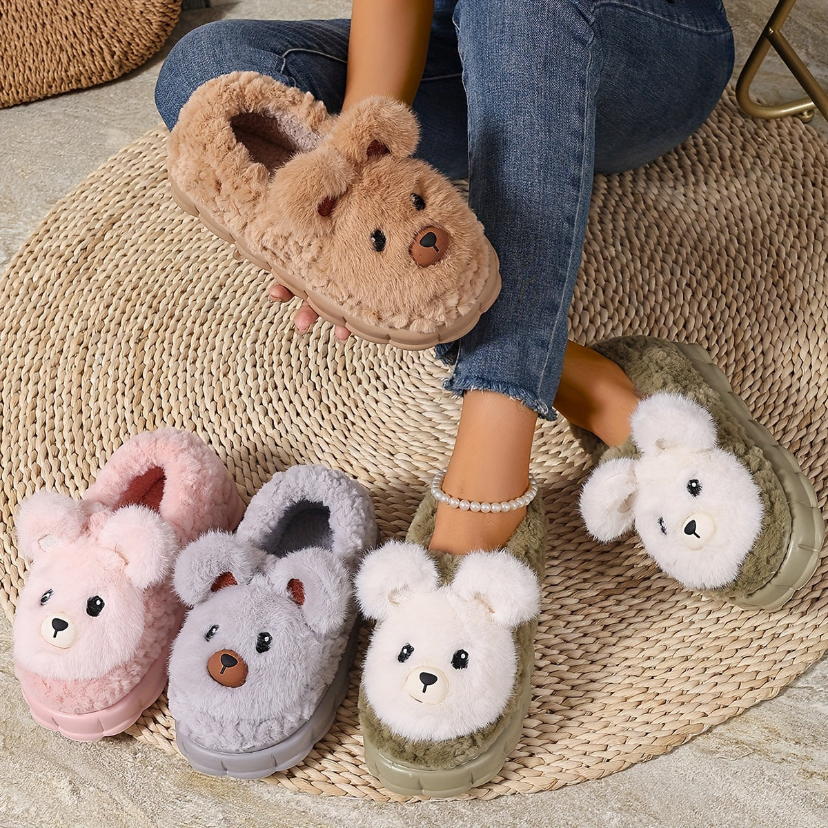 Женские плюшевые тапочки с принтом животных и подошвой из EVA, комфорт круглый год