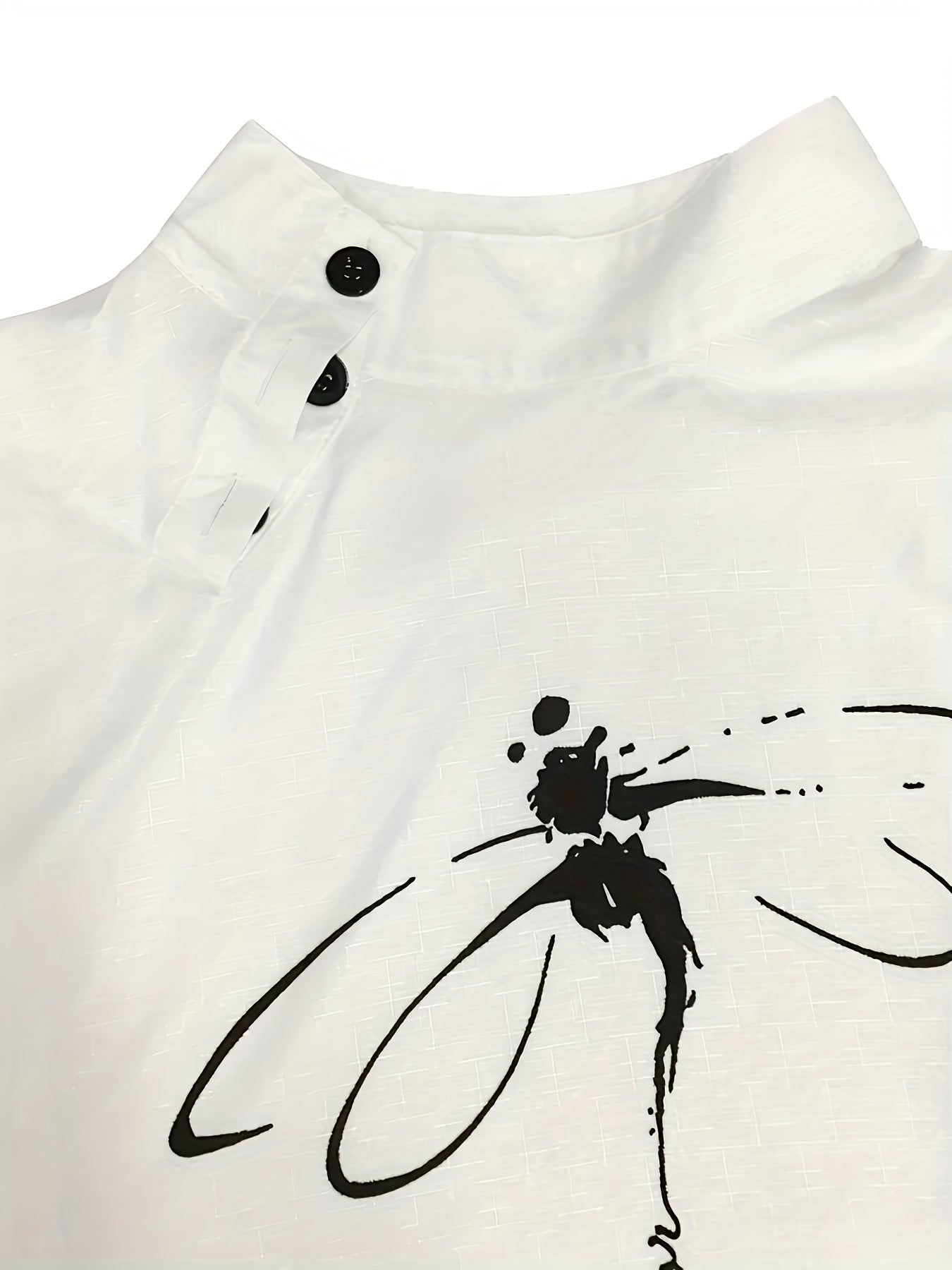 Women's Short Sleeve Blouse with Dragonfly Print and Button Details for Summer