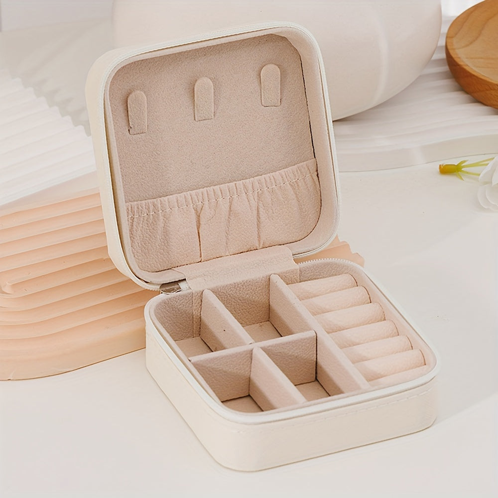 Портативный органайзер для украшений из искусственной кожи с застежкой-молнией, компактный дорожный кейс для колец, серег и ожерелий