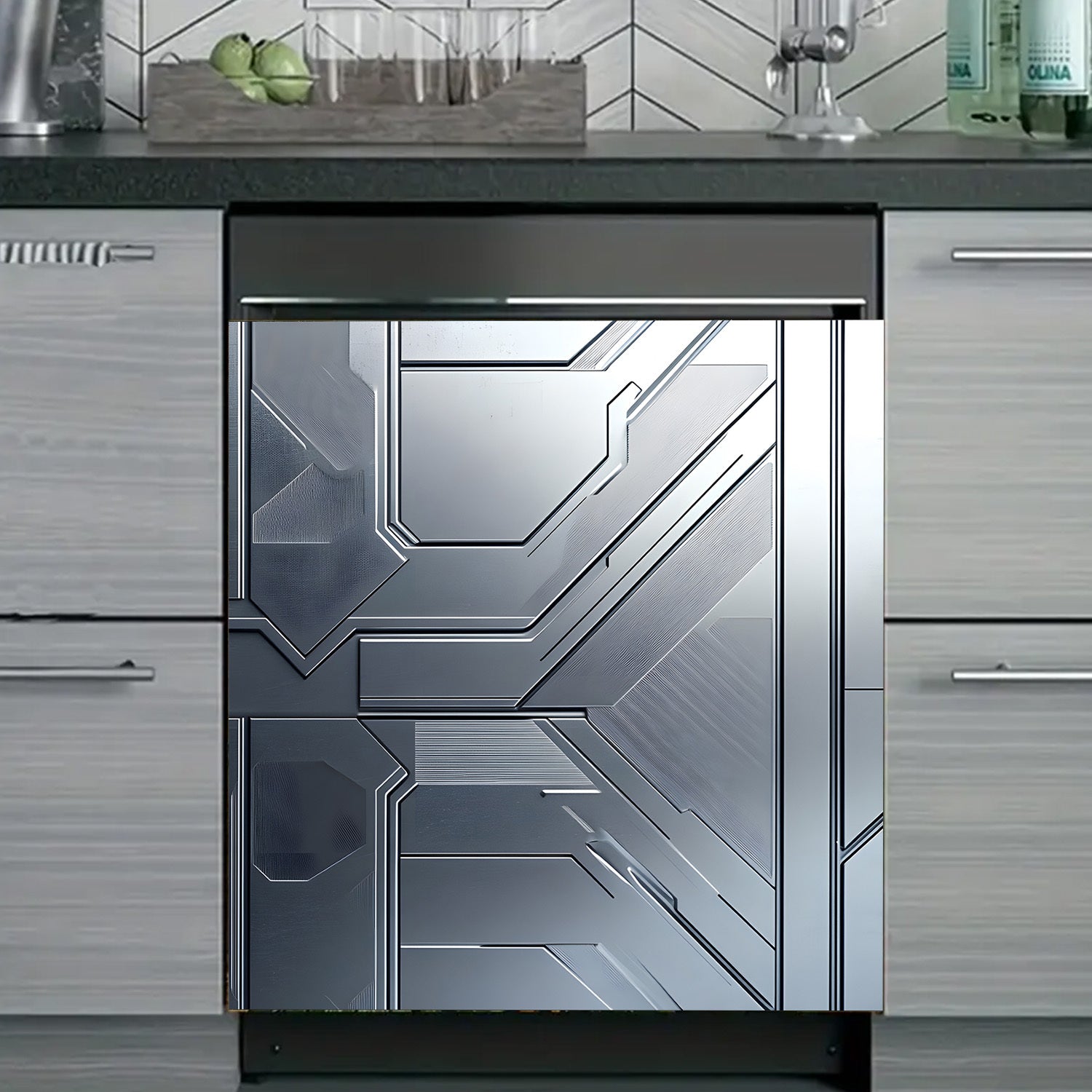 Dishwasher Magnet Cover Futuristic Tech Panel Waterproof Heat-Resistant 58.5x65 cm