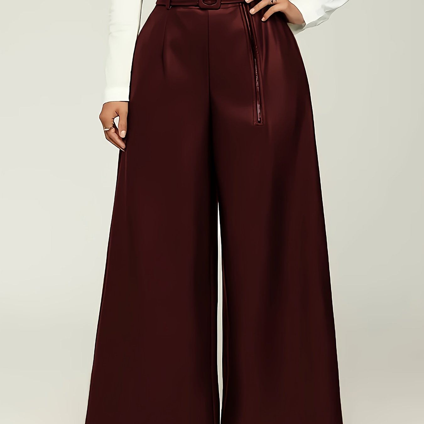 Women's Casual Solid Color Pants with Belt for Everyday Wear