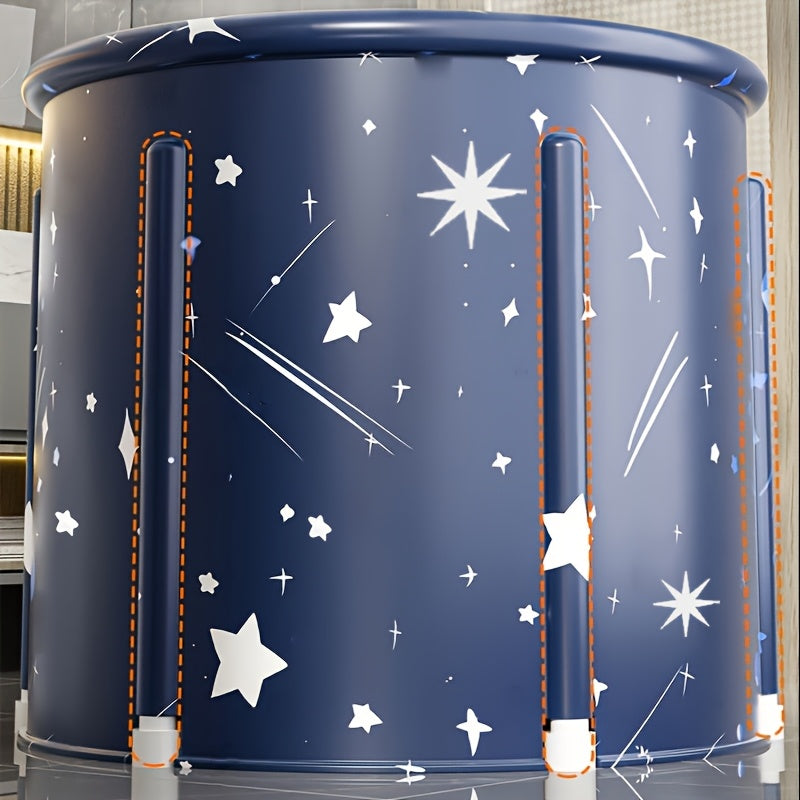 Portable Foldable Freestanding Bathtub with Heating Function for All Ages Blue Starry Design Indoor Outdoor