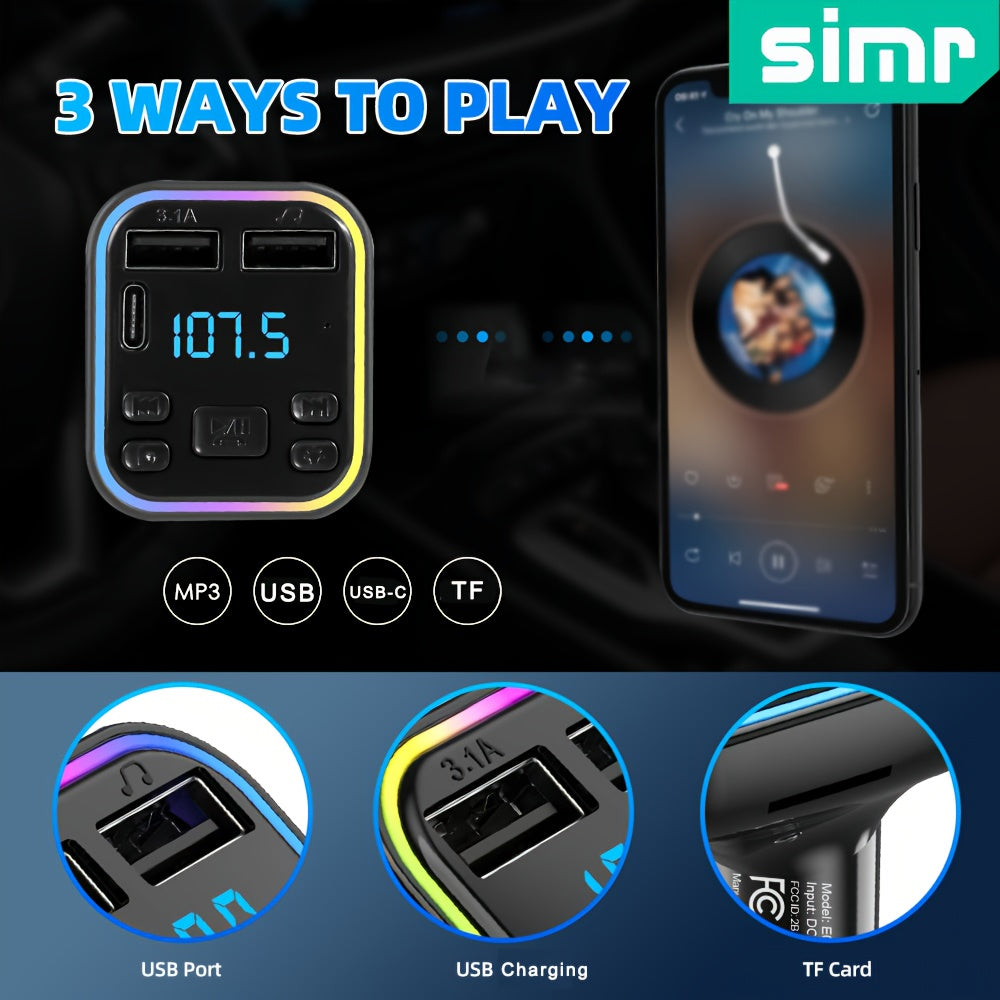 Car MP3 Player with Wireless FM Transmitter, Type-C Fast Charging, Dual USB Car Charger, Handsfree Kit