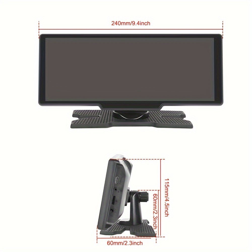 Monitor de coche portátil de 10.26 pulgadas con DVR y cámara trasera, compatible con Android Auto