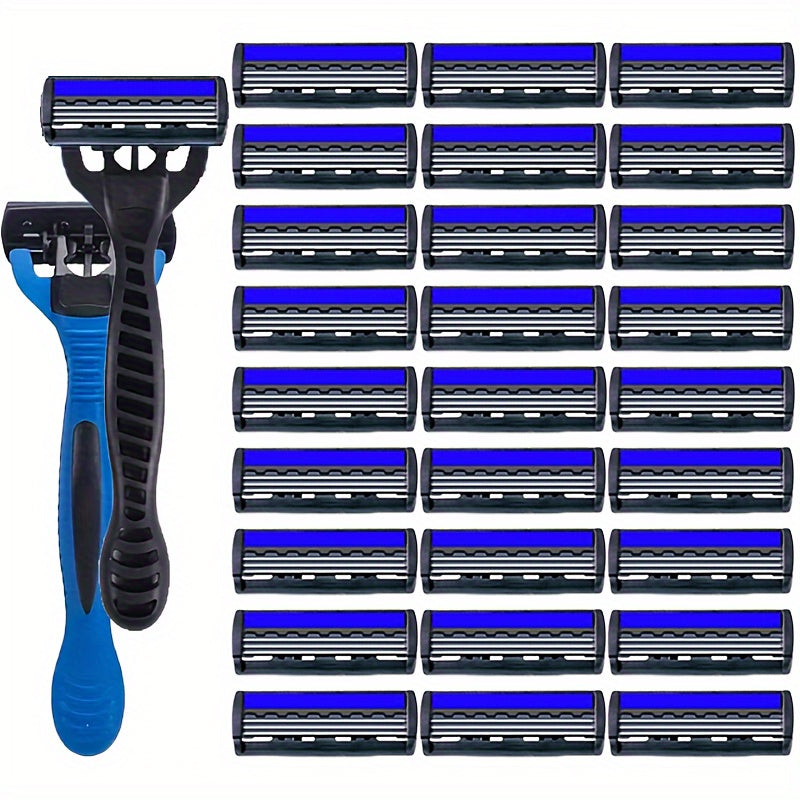 Men's Safety Razor with 3-Blade System, Metal Handle, Includes Replacement Blades
