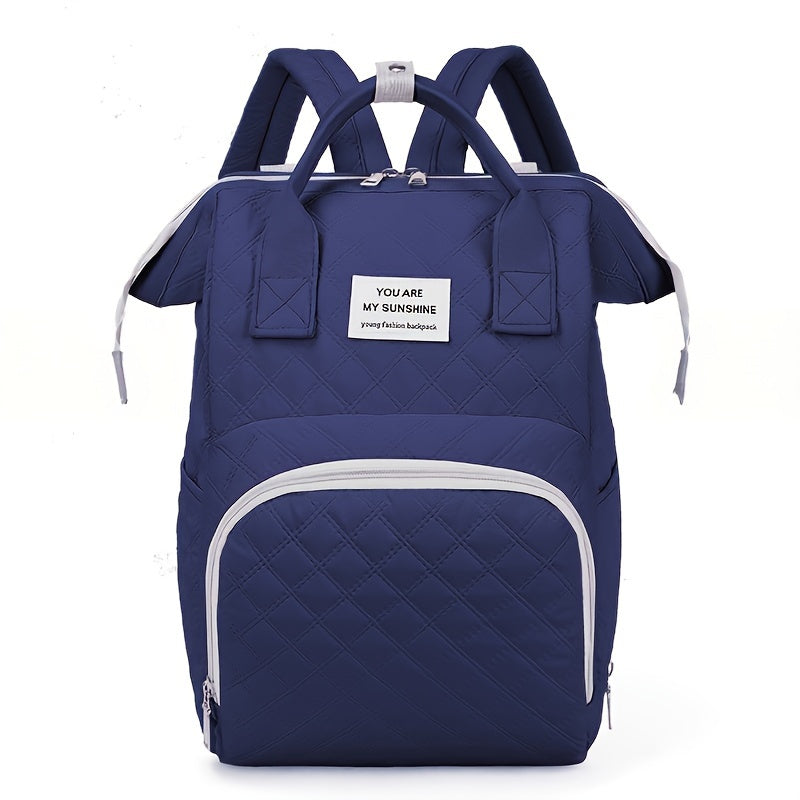 Solid Color Diaper Bag with Large Capacity and Insulated Bottle Pocket for Moms