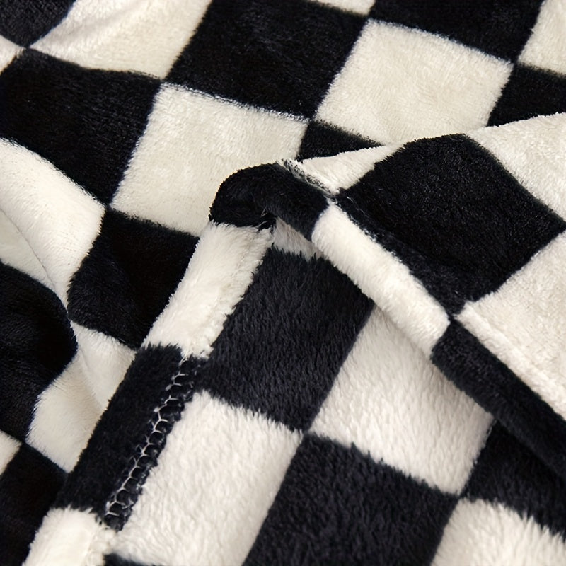 Thickened Flannel Blanket Checkered Soft Warm for Living Room Bedroom Sofa