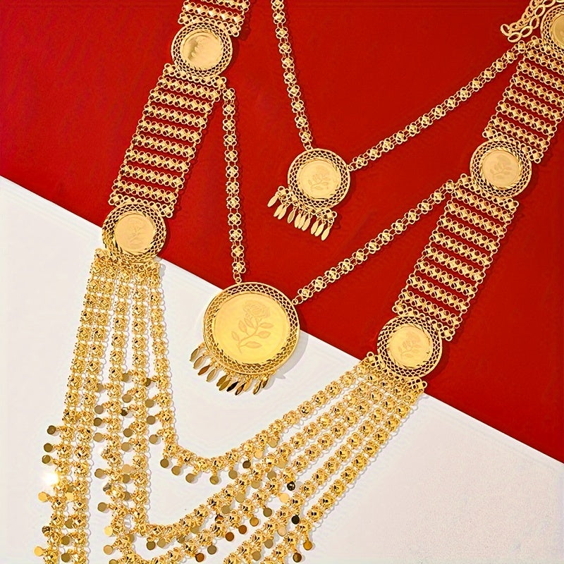 Gold-Plated Copper Jewelry Set for Women Boho-Chic Pendant Necklace and Layered Earrings