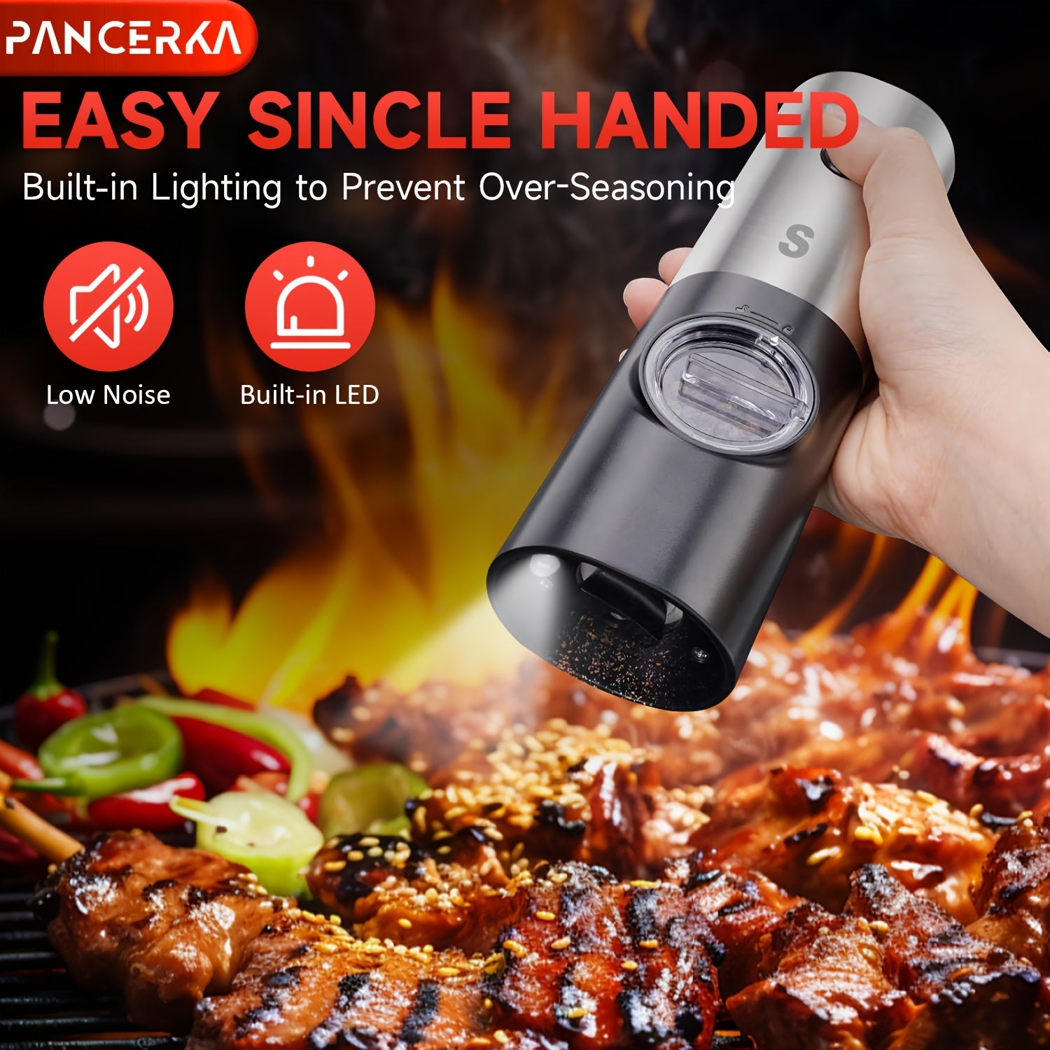 Электрический набор мельниц для соли и перца с LED-подсветкой для кухни и барбекю