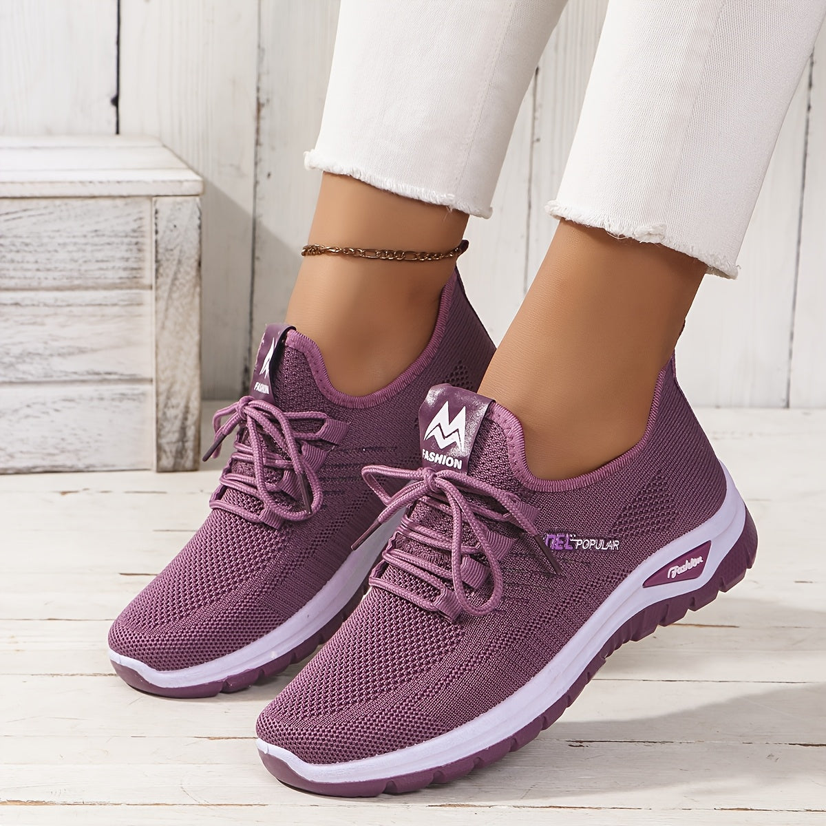 Women's Black Knit Mesh Sneakers with Lace-Up Closure and Dual-Layer Sole