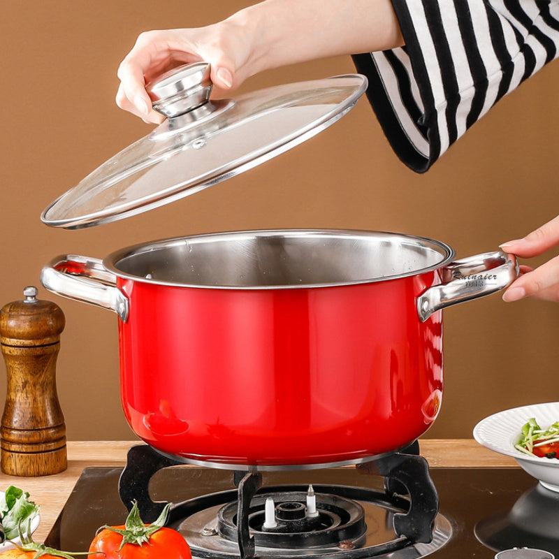 Set of 5 Stainless Steel Red Pots and Pans Kitchen Cookware Set with Milk Pan Frying Pan Soup Pan