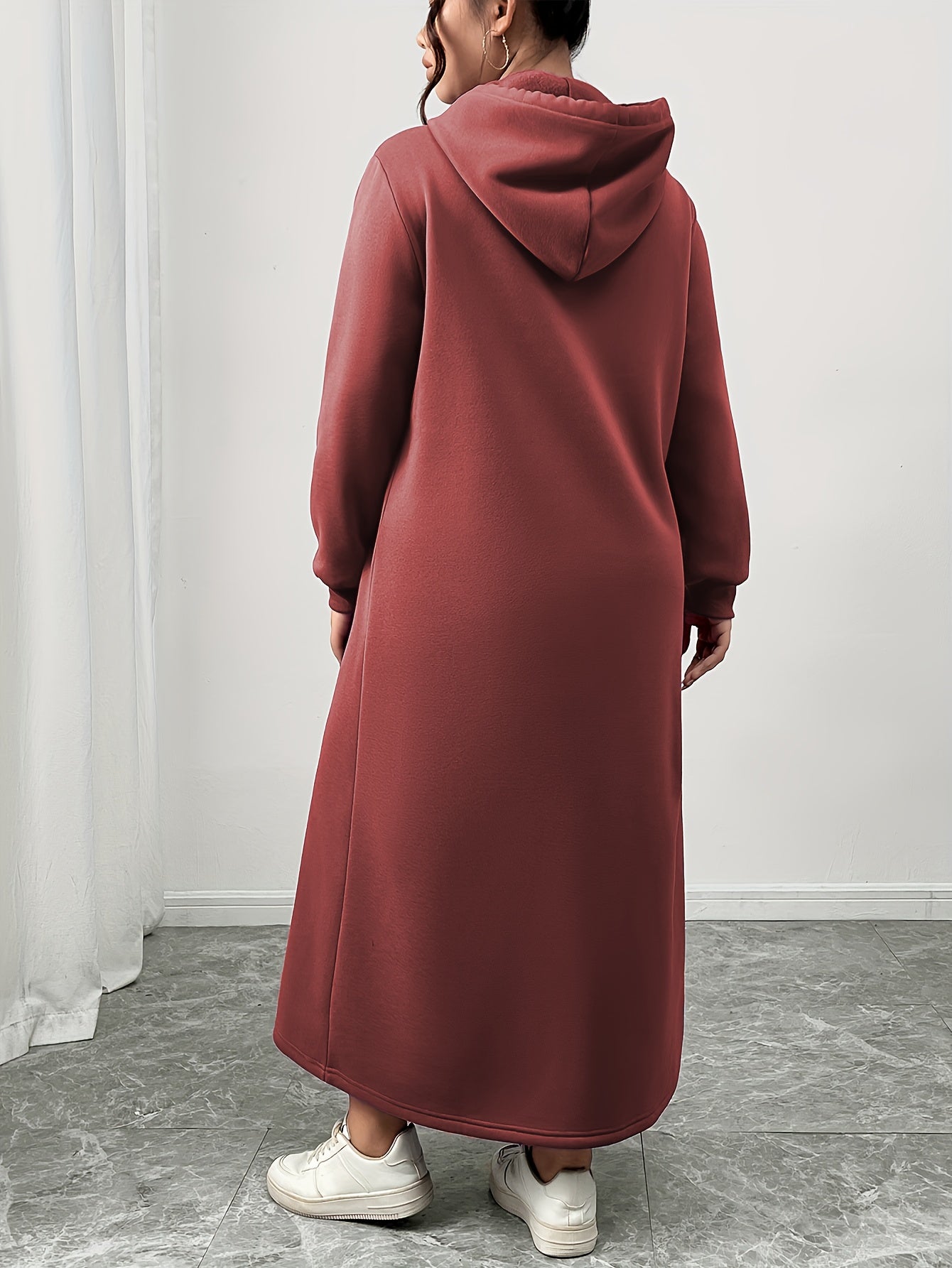 Women's Casual Wool Blend Hooded Dress Maroon Fitted Winter Wear