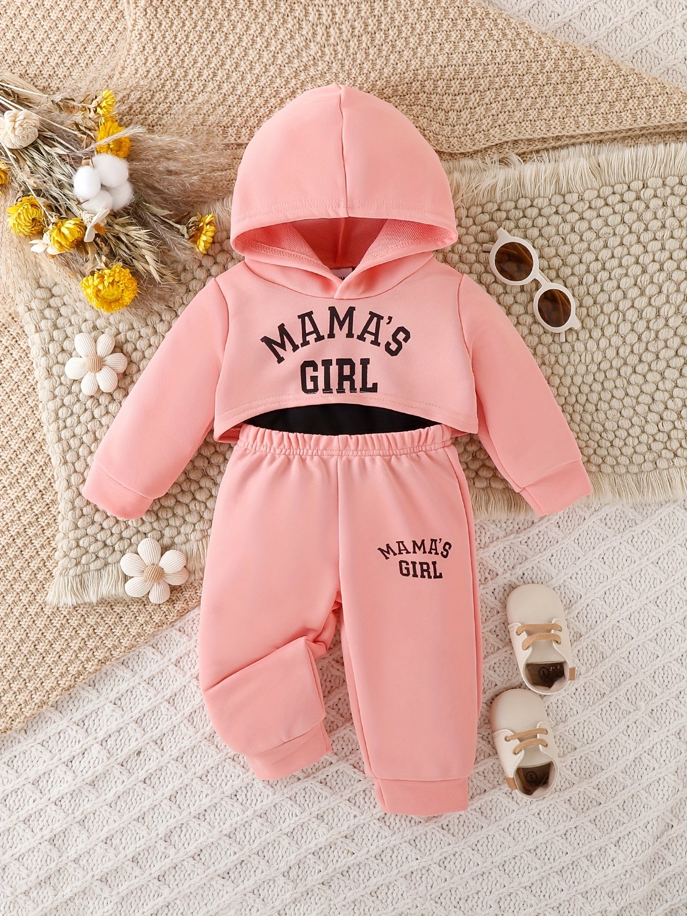 Girls Baby Casual Letter Print 3-Piece Outfit Hoodie Cami Pants Fall Winter