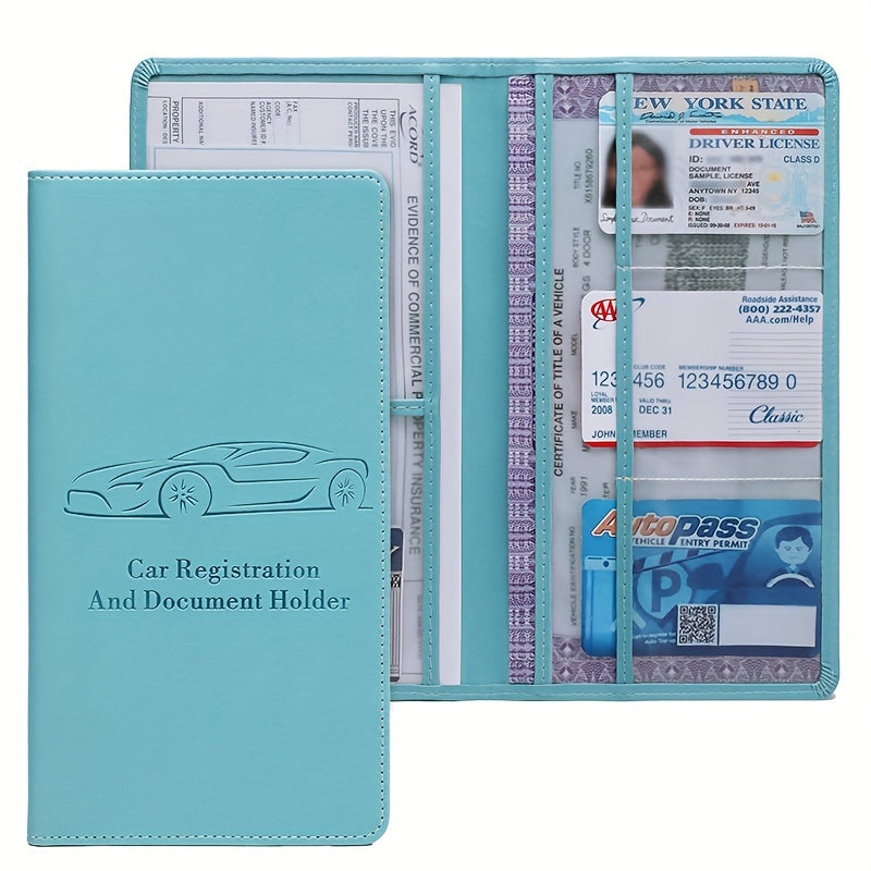 Red PVC Car Registration Insurance Card Holder for Men Women Compact Organizer
