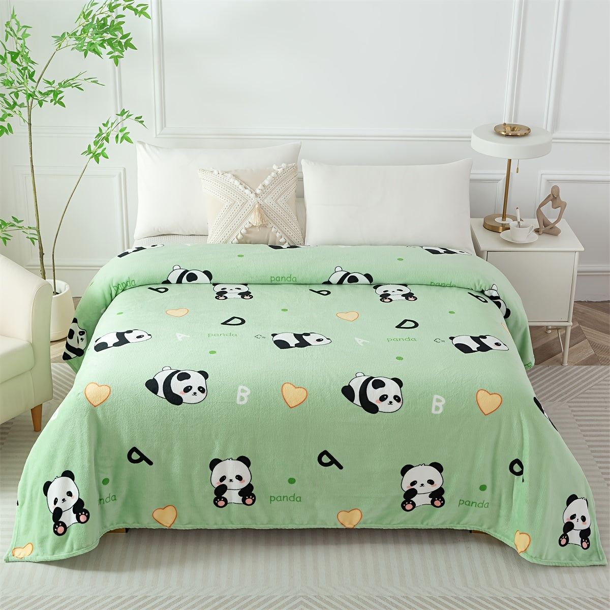 Panda Pattern Bed Blanket for Holidays and Special Occasions, Soft Cozy Throw