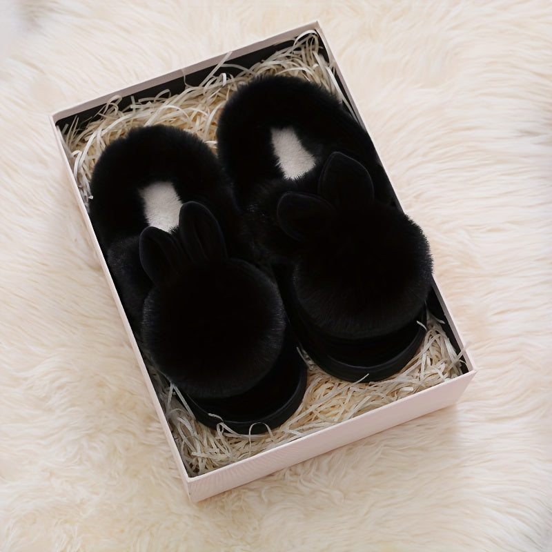 Unisex Warm Faux Fur Rabbit-Ear Slippers Indoor Outdoor Cozy House Shoes