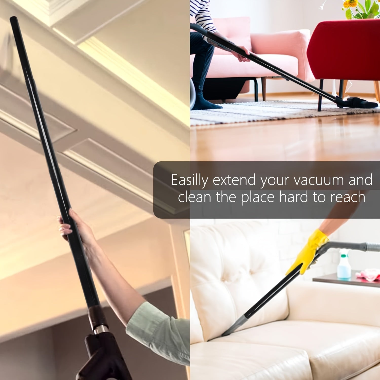 Set of 2 Plastic Vacuum Cleaner Extension Wands, 44.96cm, Universal Fit