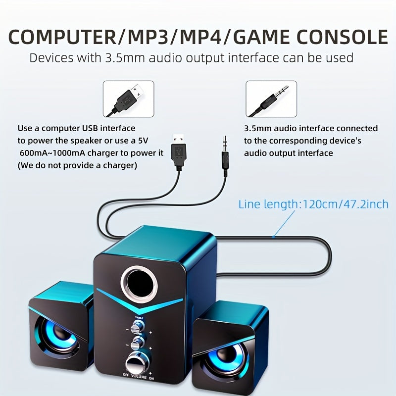 2.1 Channel Desktop Stereo Speakers with LED Lighting for PC, Laptop, Game Console