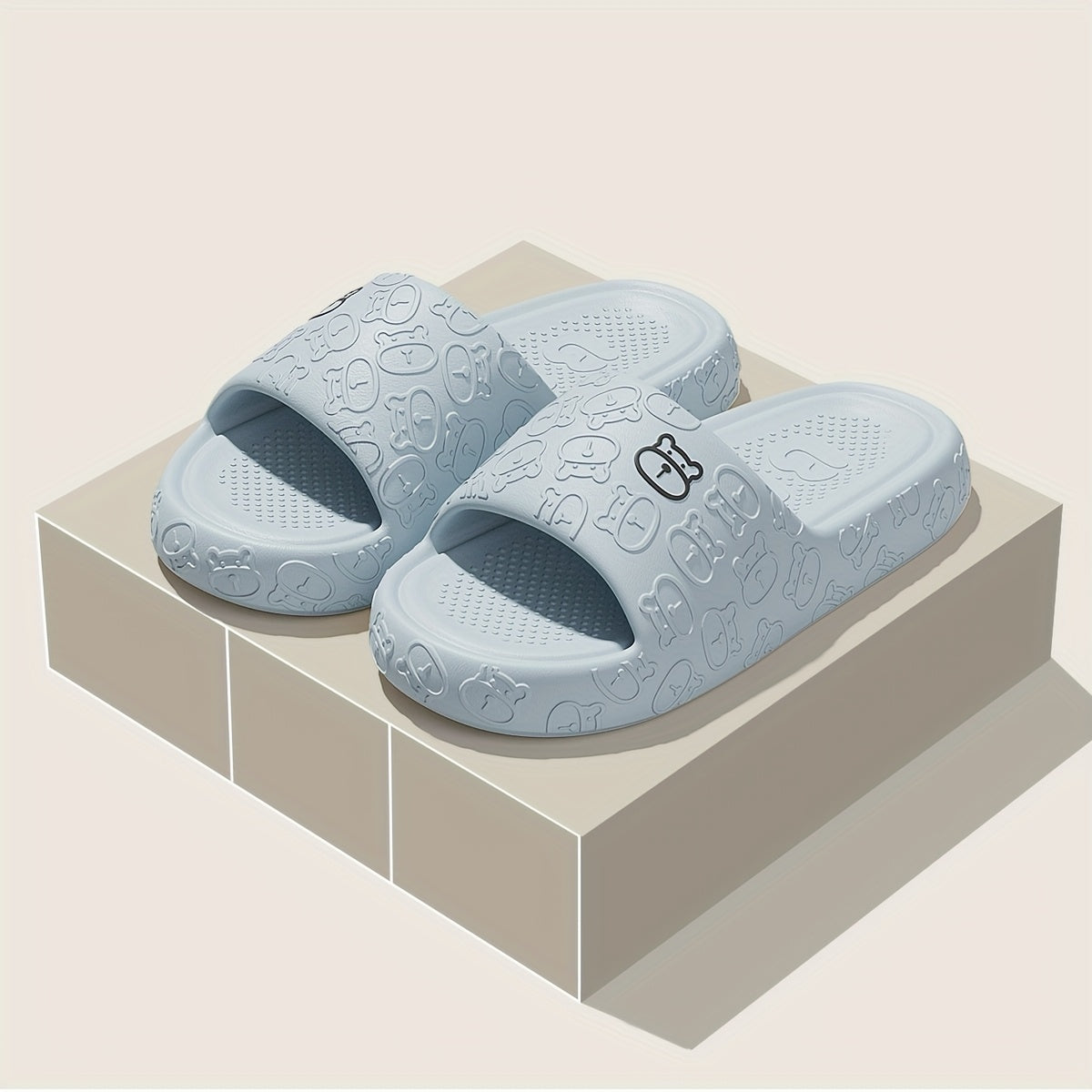 Unisex Cartoon Bear Print Slip-On Indoor Outdoor House Shoes Black Pink Size 48 49