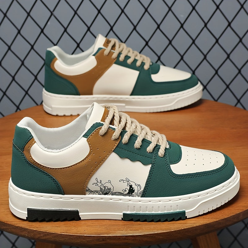 Men's Breathable Lace-Up Sneakers with Non-Slip Grip Skate Style Striped Details