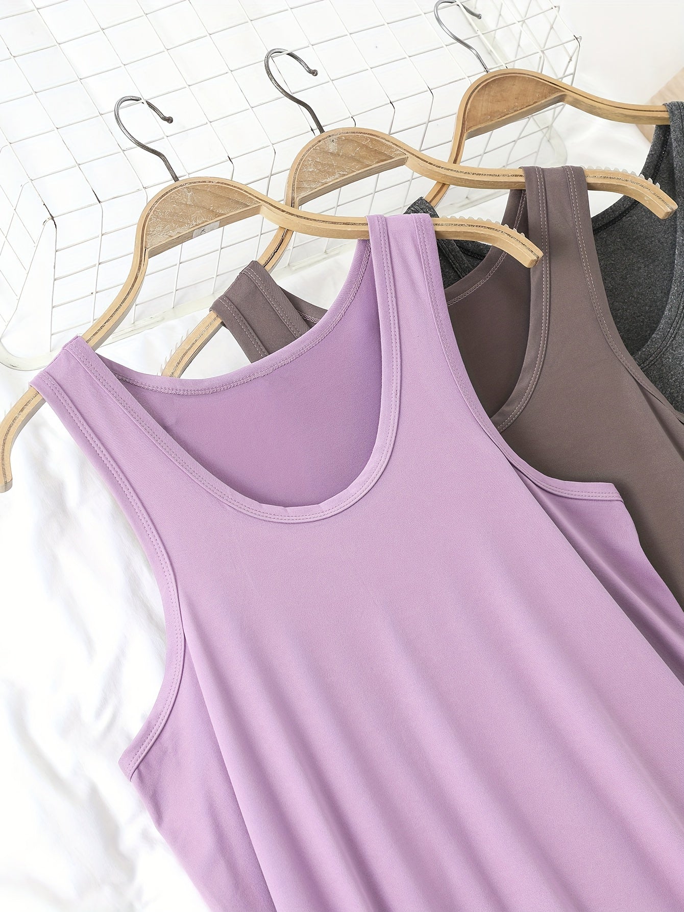 Women's Sleeveless Cotton Nightgowns 3-Pack Solid Color Sleep Dresses