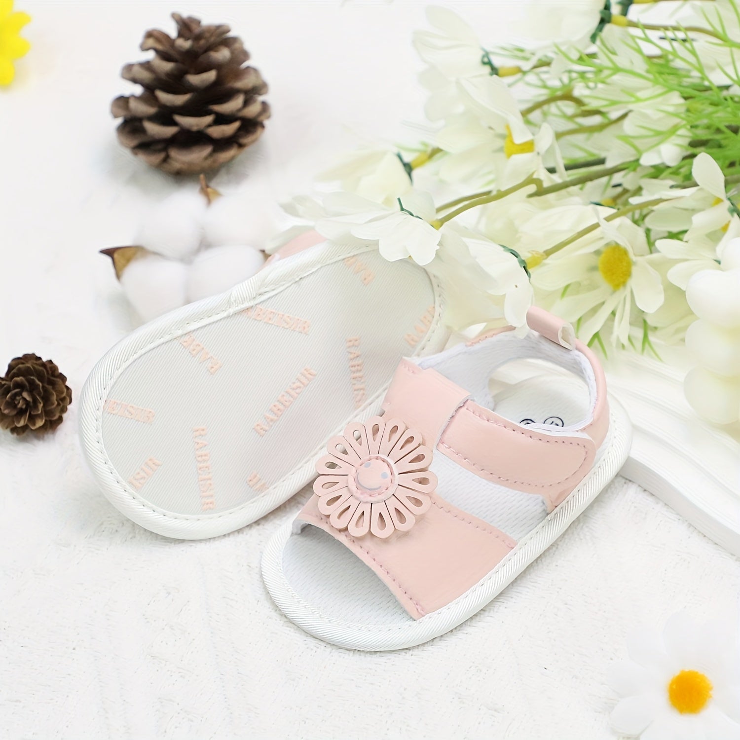Baby Girls Summer Sandals Open Toe Daisy Face Non-Slip Sole Toddler Casual Vacation