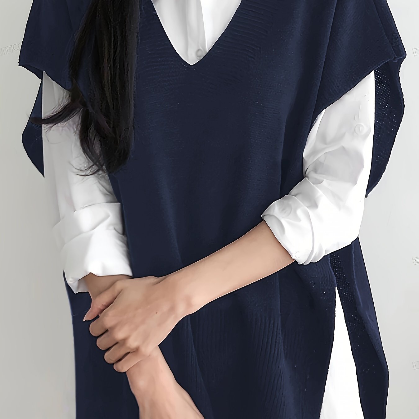 Women's Plus Size V-Neck Slit Top Stretchy Semi-Sheer Blouse