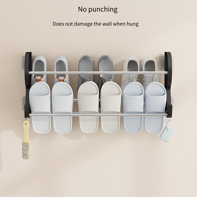 Estante para zapatos colgante de varias capas, montado en la pared, sin taladro, plástico duradero